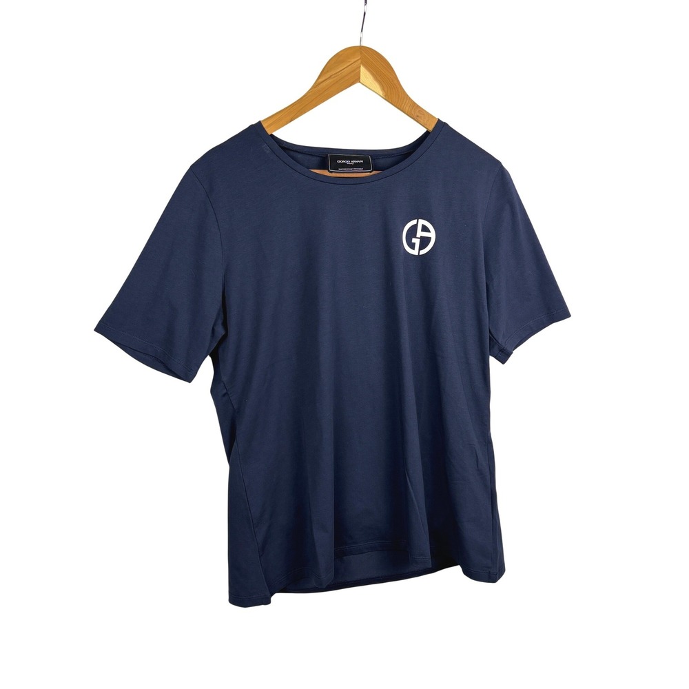 Giorgio Armani‎ Beauty Womens Logo Uniform T shirt  XL Navy Blue Made in Italy